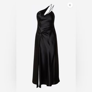 NWT AMYLYNN | Gemma Satin Asym Midi Dress Black Size Small